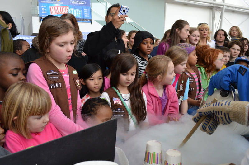 A group of children are wowed by a demonstration at a past Philly Materials Day.