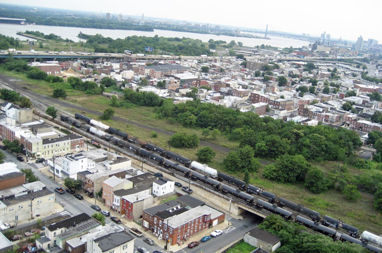 The Lehigh Viaduct is mostly overgrown and is off-limits to the public. Photo credit: WRT/PennPraxis. 
