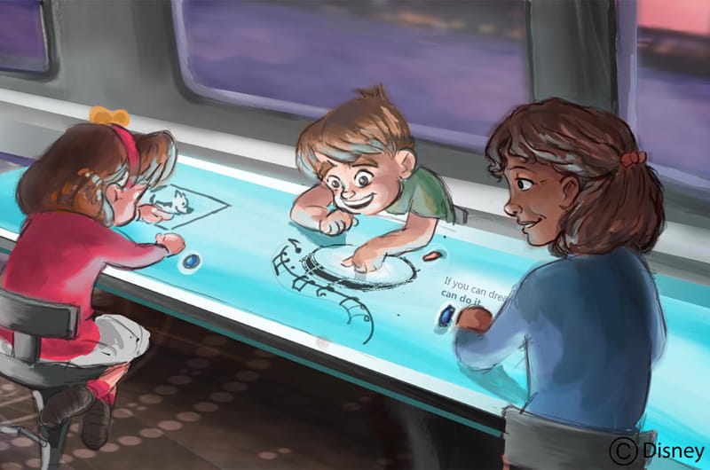 More concept art of "Woollahra" depicting the experience of riders aboard a train. Photo by Gary Krueger, copyright Disney.