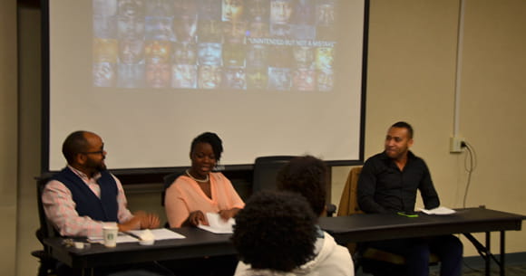 The Black Lives Matter panel, featuring (from left to right) Drexel Professor André Carrington, PhD, Rutgers Professor Khadijah Costley-White, PhD, and Drexel Professor Lallen Johnson, PhD.