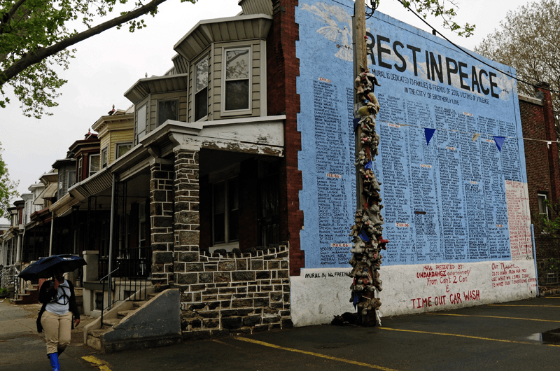 A memorial for victims who died in incidents of violence in Philadelphia. Photo: Tony Fischer, CC BY 2.0
