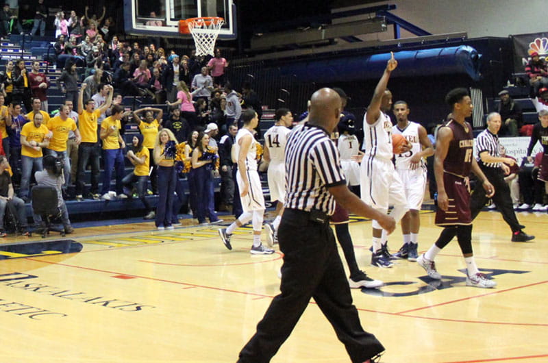A big moment from the homecoming men's basketball game against the College of Charleston.