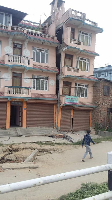 Homes in Kathmandu damaged during earthquakes that struck Nepal earlier this year.