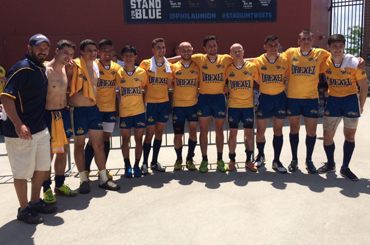 The Drexel rugby team outside PPL Park during the Collegiate Rugby Championship.