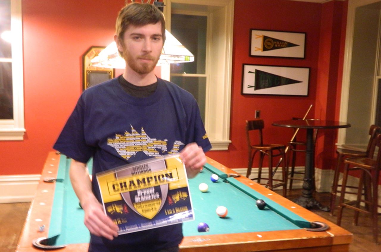 Intramural billiards singles champion: Troy Santry of Team Salamander.