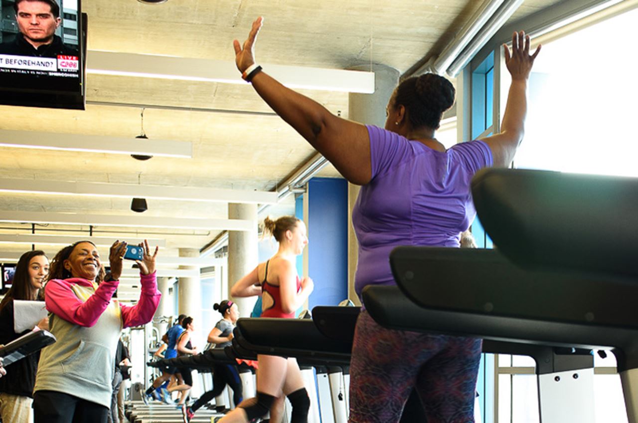 One of the participants in Drexel's indoor triathlon.