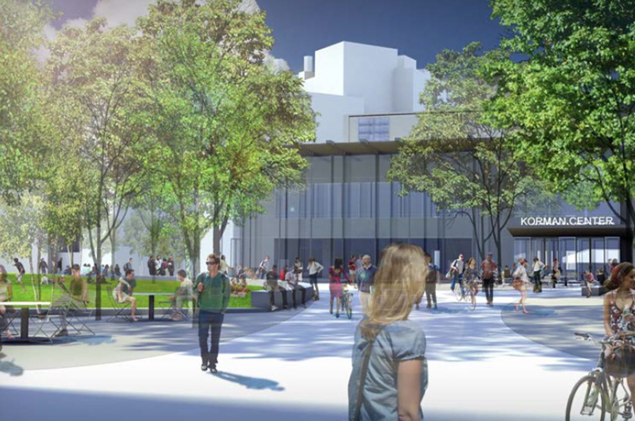 Rendering of glass facade of Korman Center