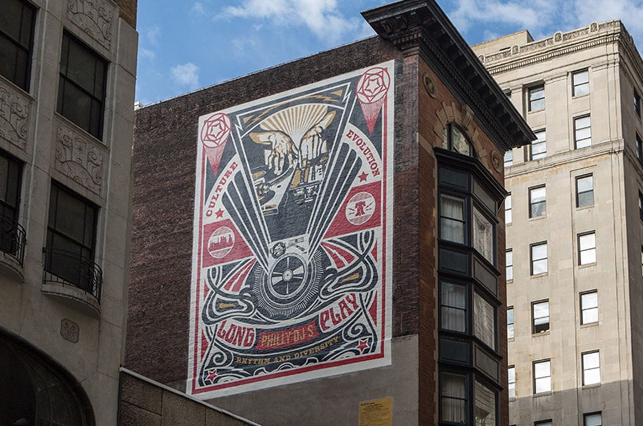 The Philadelphia Mural Arts Program's "Long Play Philly DJs" mural that was officially unveiled Oct. 16. Photo by Steve Weinik.