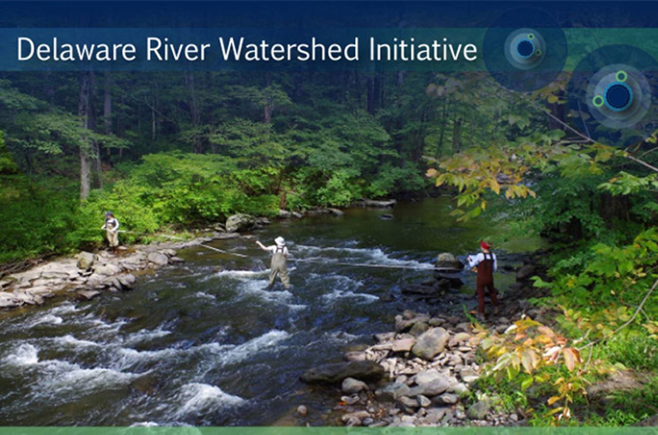 A photo of scientists working in the Delaware river watershed. Photo by Arielle Webster.
