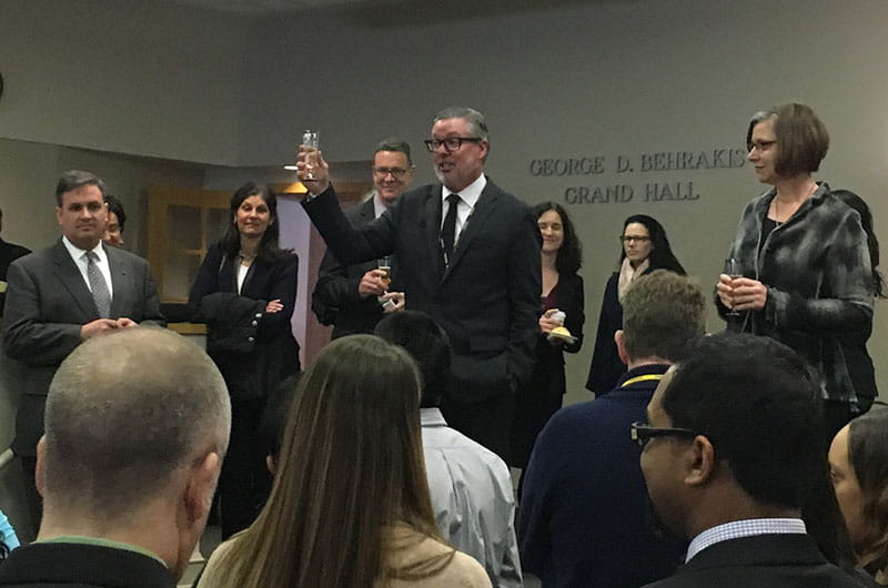 President John A. Fry toasts to Drexel's future at his first 2016 town hall meeting