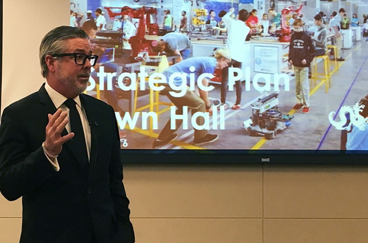 President John A. Fry presents his strategic plan at the Queen Lane Campus