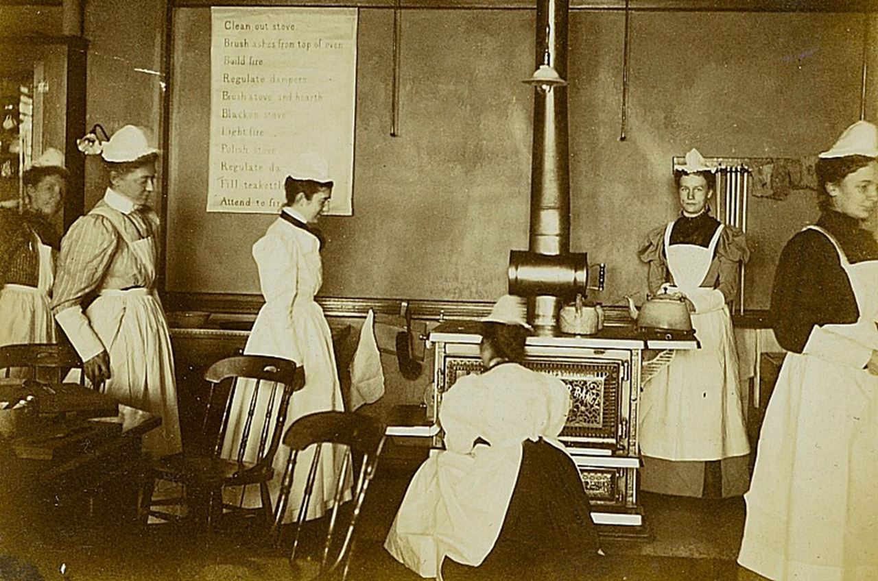 This undated photo of a junior's class in cooking was taken in the early years at Drexel. Cookery classes were always part of Anthony "Tony" J. Drexel's vision for vocational training for women. Photo courtesy University Archives.