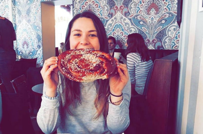 College of Arts and Sciences student Alli Spiller enjoyed eating cinnamon buns, a popular national treat, while on co-op in Sweden.