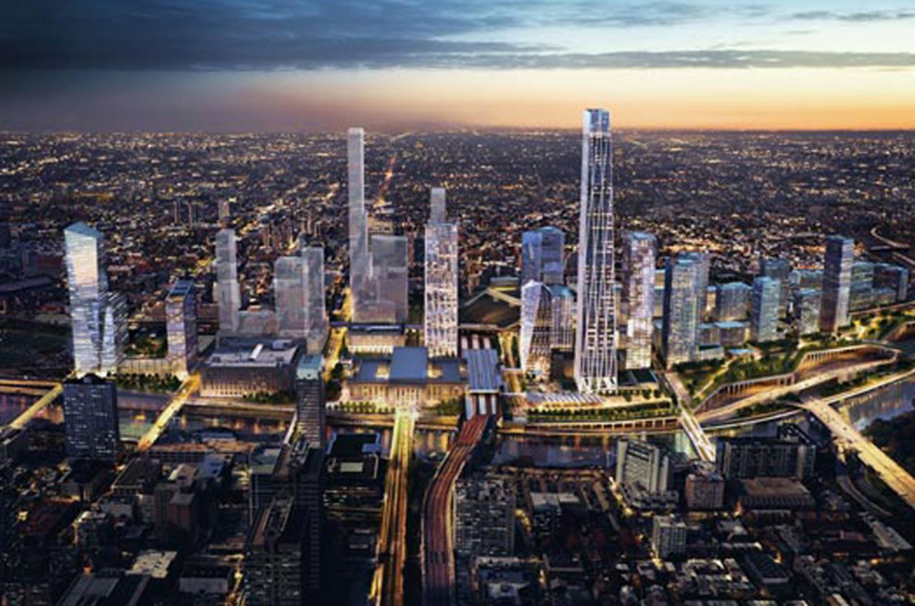 Rendering of development proposed around 30th Street Station 