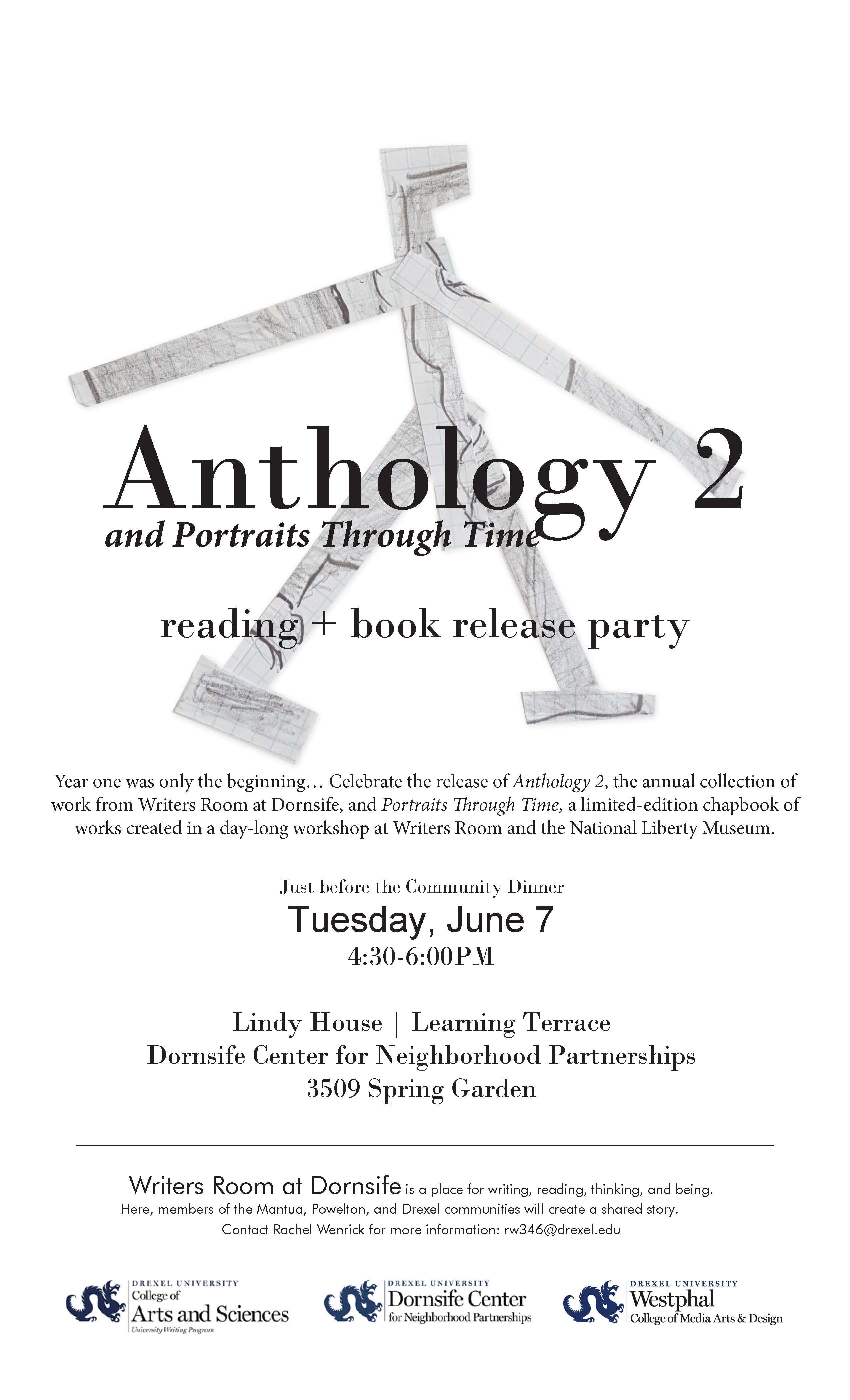 The poster for this year's Writers Room anthology reading.