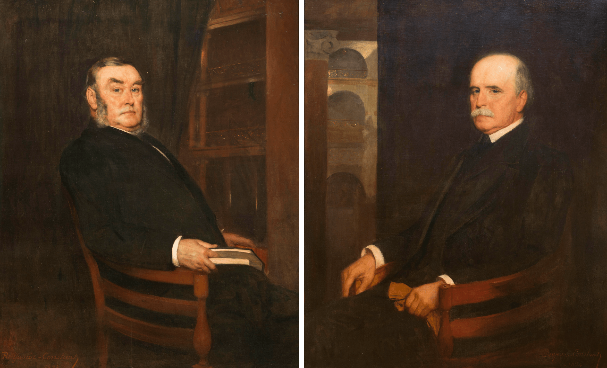 Benjamin Constant's 1894 paintings of George W. Childs, left, and Tony Drexel, courtesy The Drexel Collection.