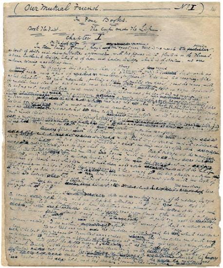 Charles Dickens' original autograph manuscript of "Our Mutual Friend." Photo credit: the Morgan Library and Museum. 
