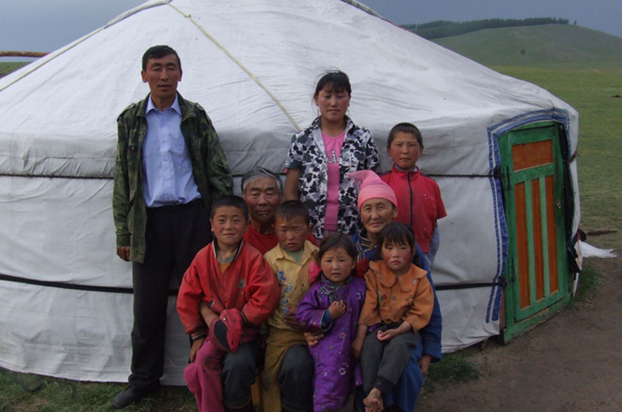 One of the Mongolian herder families who Goulden and his team interviewed on climate change perceptions standing outside of their ger.