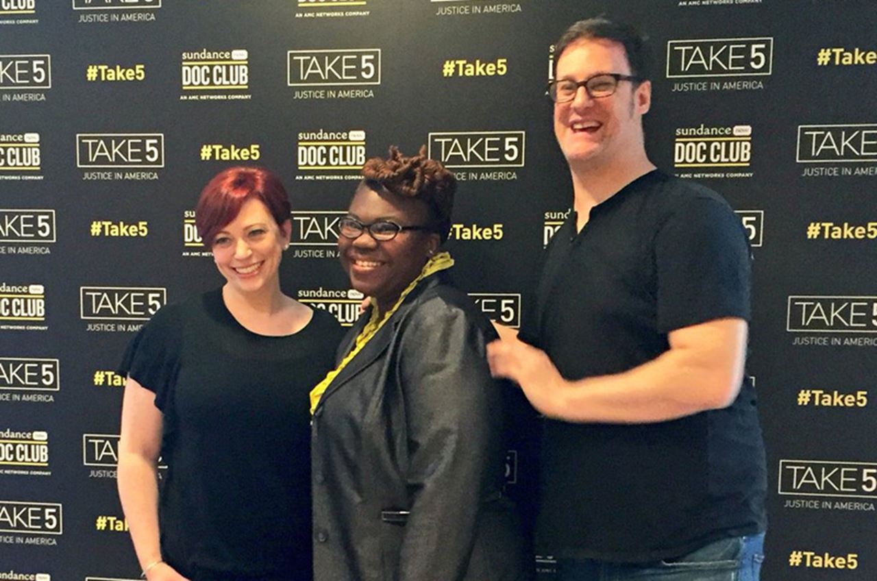 Tianna Gaines-Turner, at center, with the directors of "A Hug from Paul Ryan," Sheena M. Joyce (left) and Dan Argott (right). Photo courtesy of the Center for Hunger Free Communities.