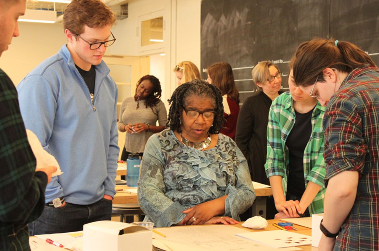 A group of Drexel students listening to a piece written in Writers Room being read. Courtesy of Rachel Wenrick.
