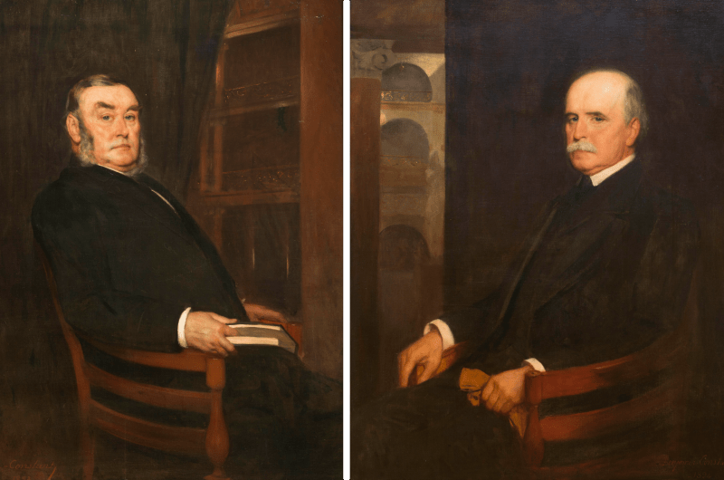 Benjamin Constant's 1894 paintings of George W. Childs, left, and Tony Drexel, courtesy The Drexel Collection. 