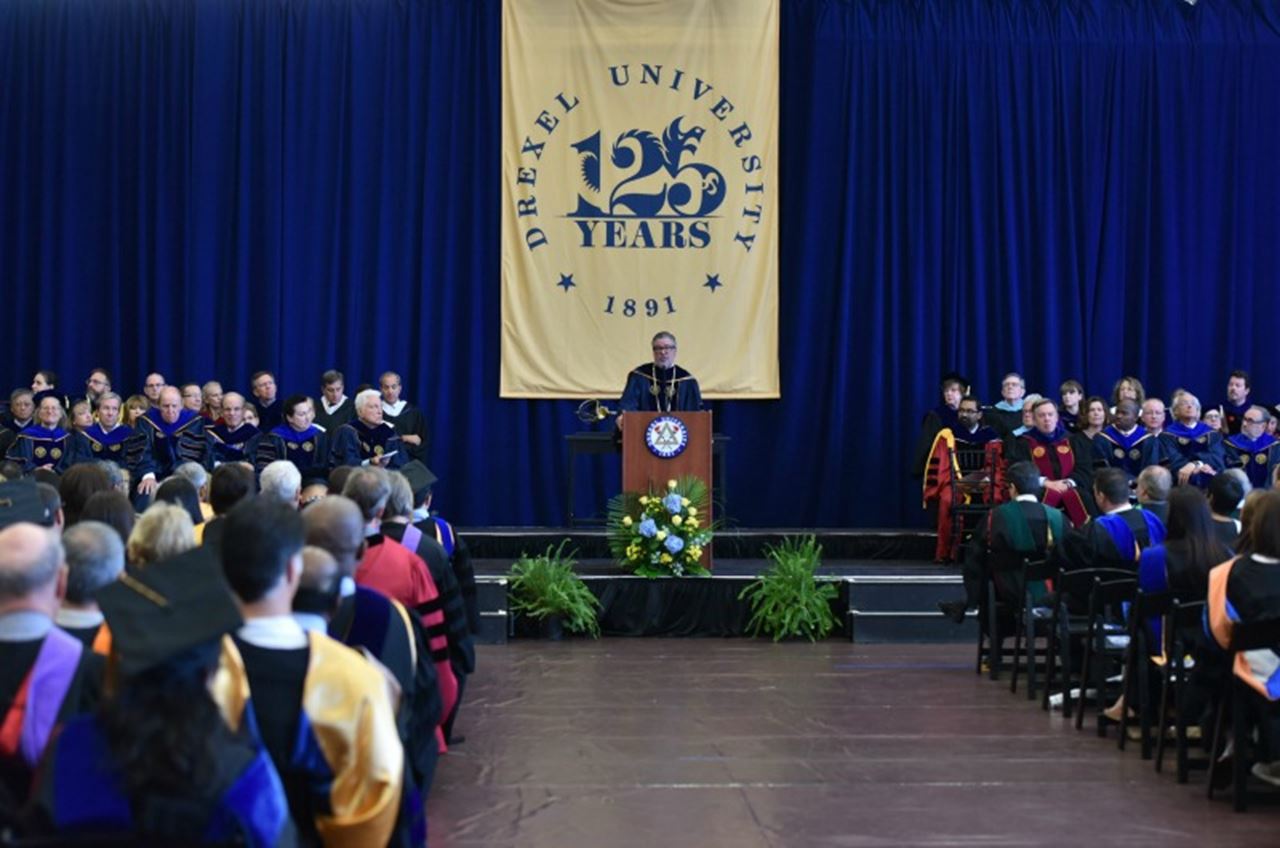 President John A. Fry addresses the crowd at the 2016 Convocation event. 