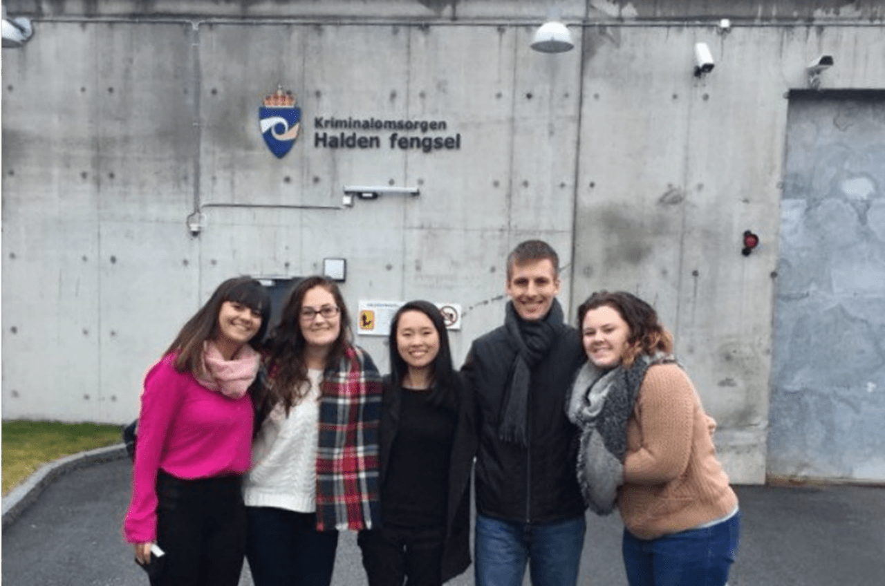 The students outside of Norway's Halden prison.
