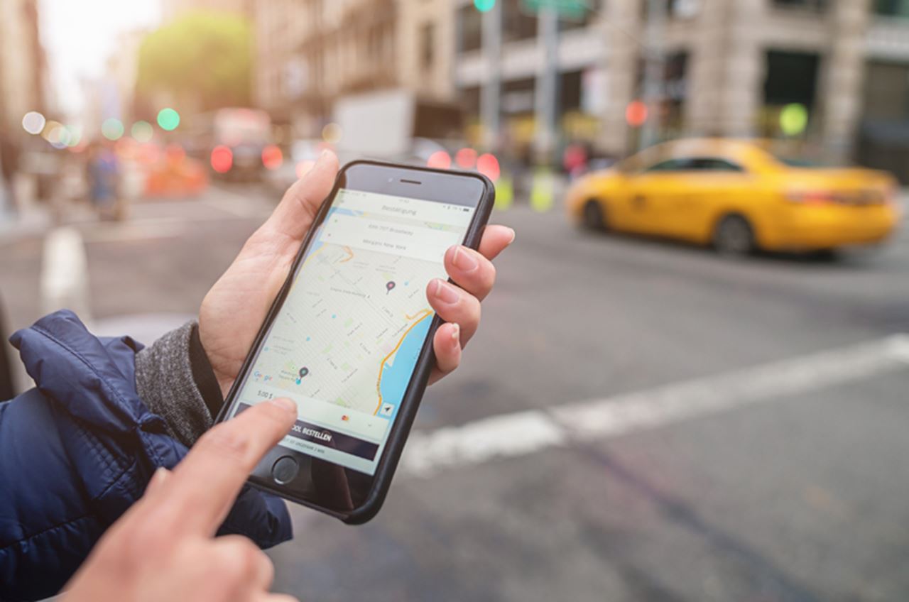 A person using a ride-hailing service in New York 