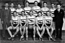 The Drexel Institute of Art, Science and Industry's men's basketball team with dragons on their uniforms in the 1929 Lexerd yearbook. Photo courtesy University Archives.