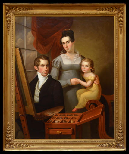 "Self-Portrait with Family" was painted by Francis Martin Drexel in 1824 and depicts the artist with his wife Catherine Hookey and his oldest daughter (the founder's oldest sibling) Mary Johanna Drexel.