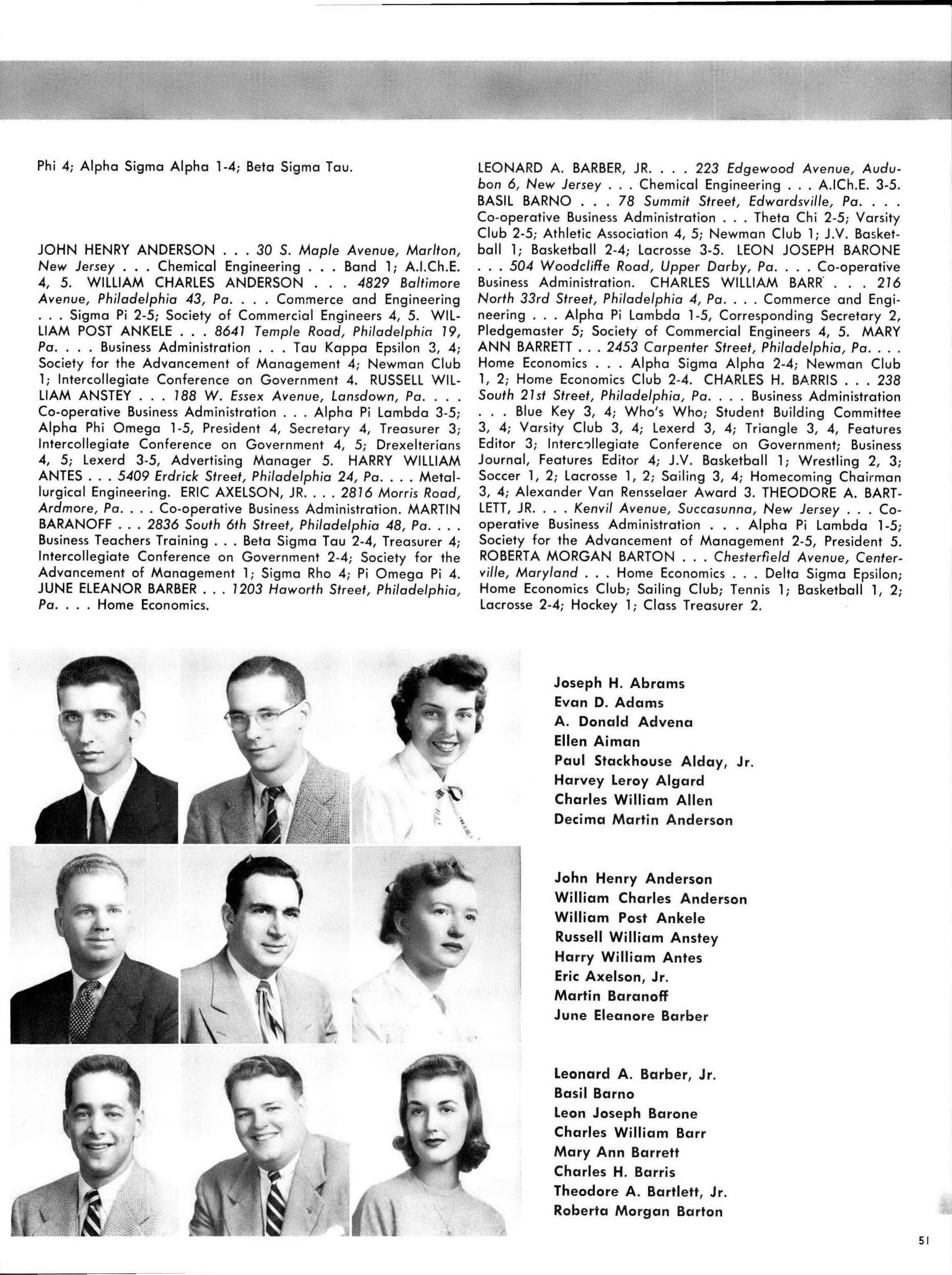 The 1953 Lexerd yearbook page featuring Chuck Barris. Photo courtesy University Archives.