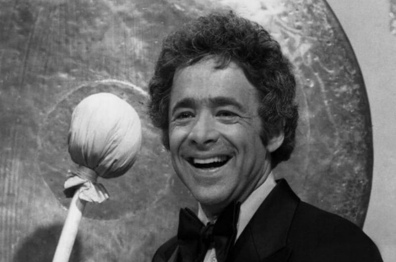 Publicity photo of Chuck Barris promoting the June 14, 1976 premiere of the NBC reality talent show "The Gong Show." Photo courtesy NBC Television.