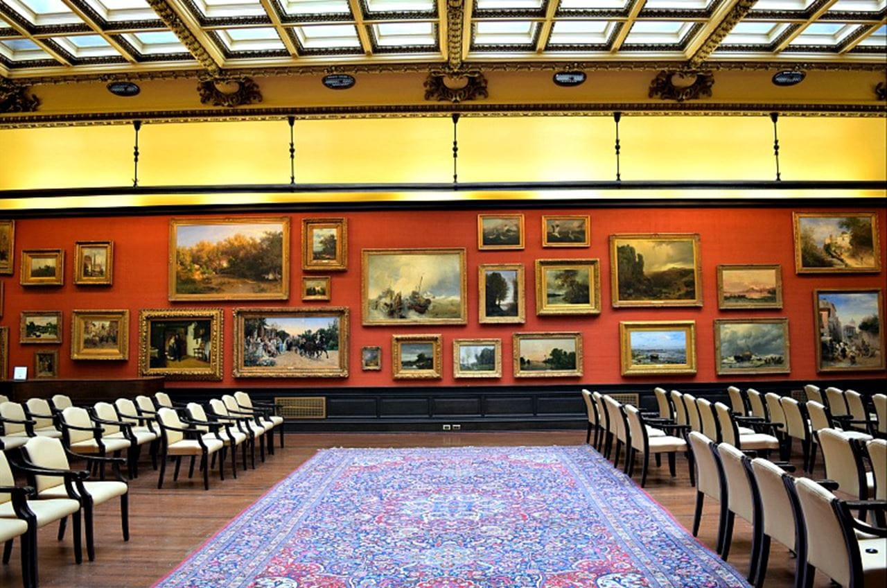 The south wall of the A. J. Drexel Picture Gallery from the entranceway in 2017.