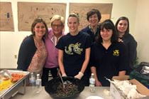 Institutional Advancement staff members Christine McAuliffe, Joyce Haas, Gina Kerwin, Wendy Univer, Michelle Crouch and Allison Kowalski helped serve guests at a Dornsife Community Dinner on Dec. 6, 2016.
