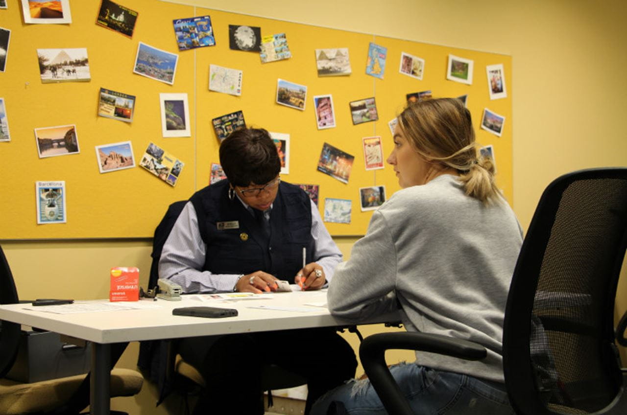A Drexel student gets her passport at Passport Day
