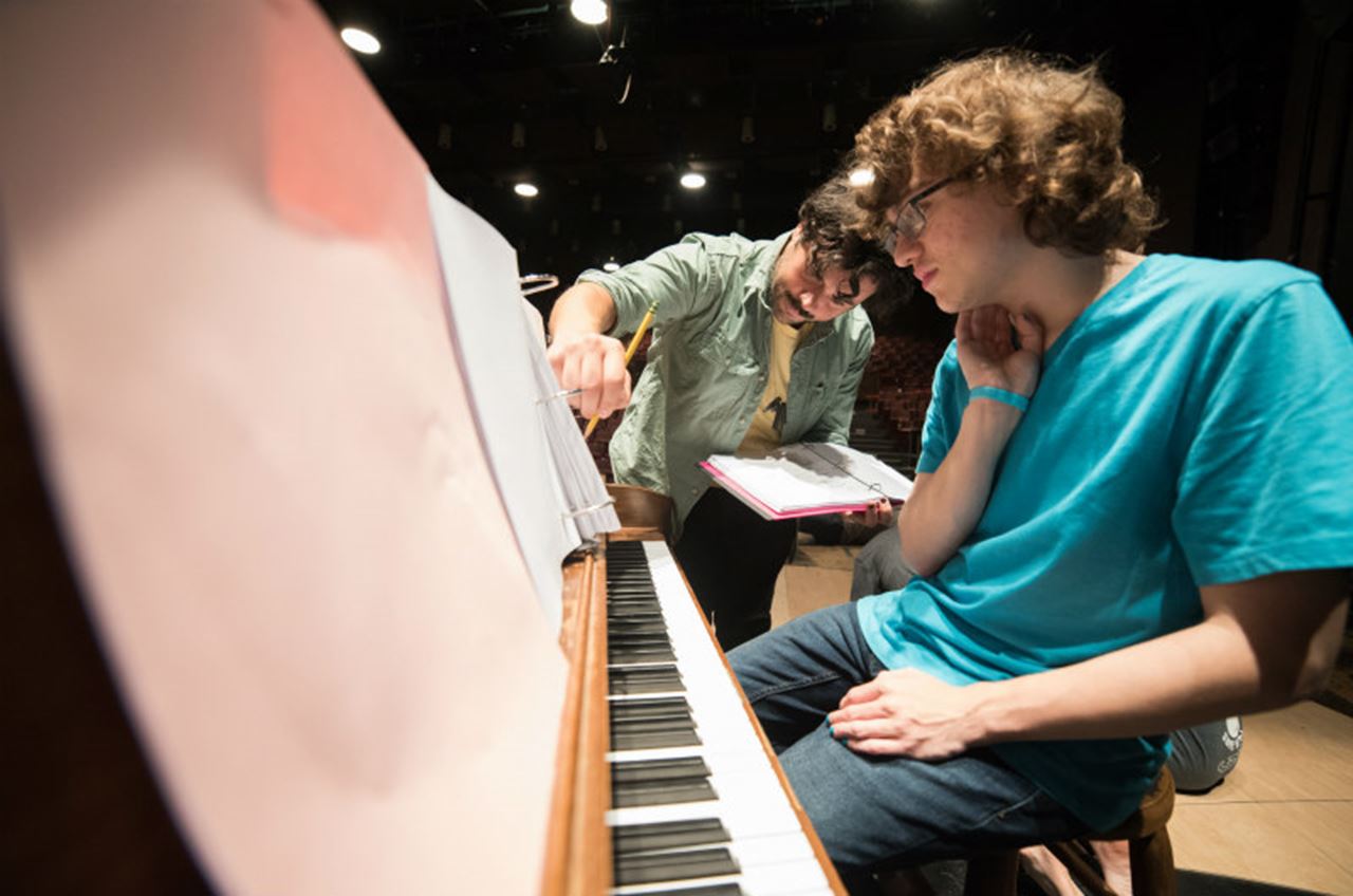 Director Geo Decas O'Donnell overseeing the music for "Mutant Water Babies."