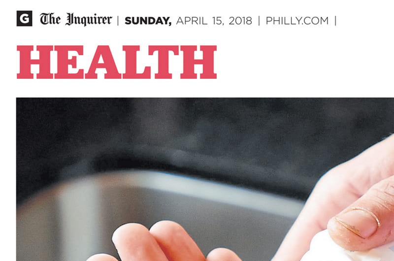 A screenshot of the Philadelphia Inquirer's Health section masthead from April 15, 2018.