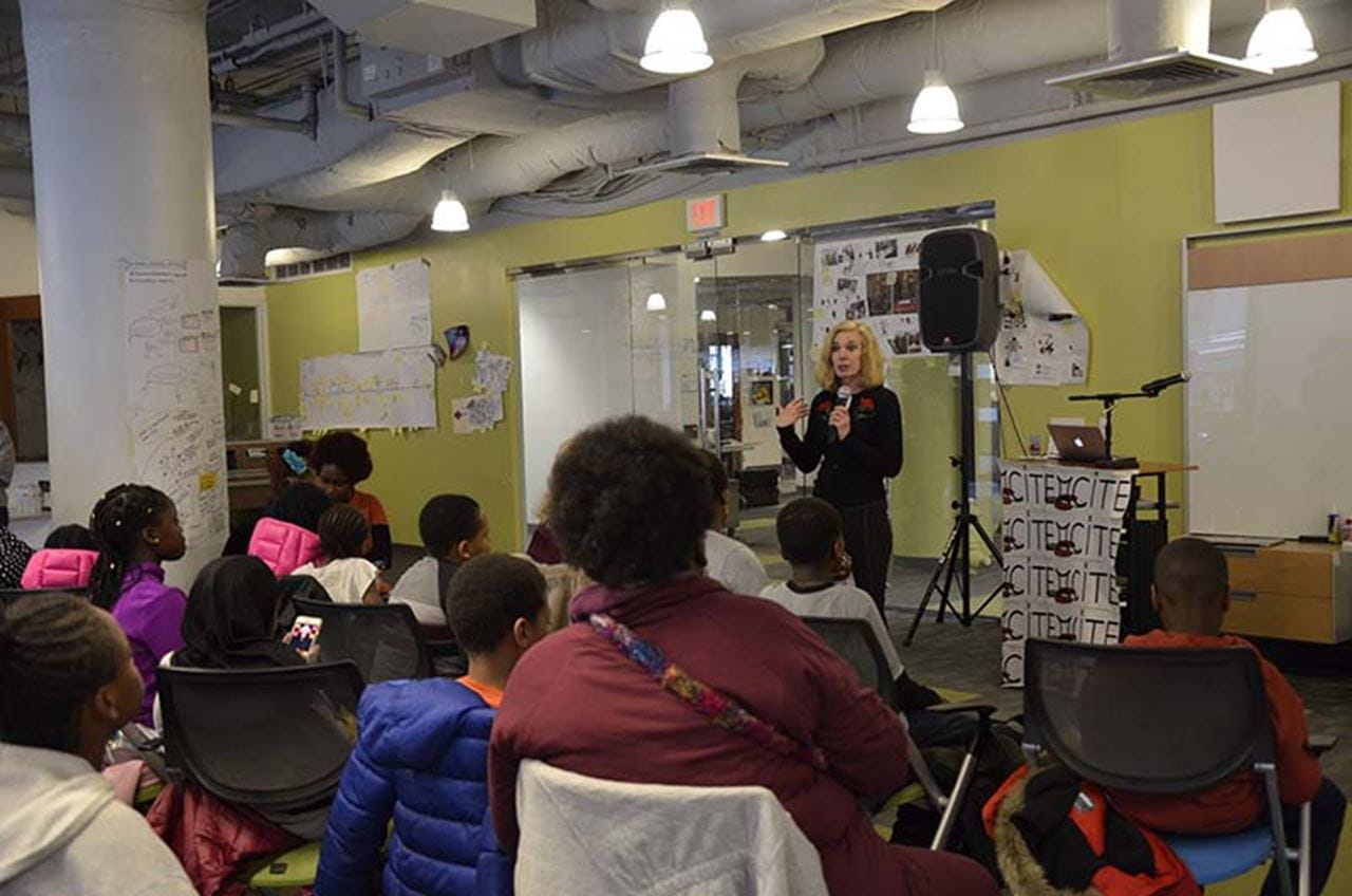 The School of Education’s Distinguished University Professor Nancy Songer, PhD, addresses the crowd at the “Philly Scientists Summit.”