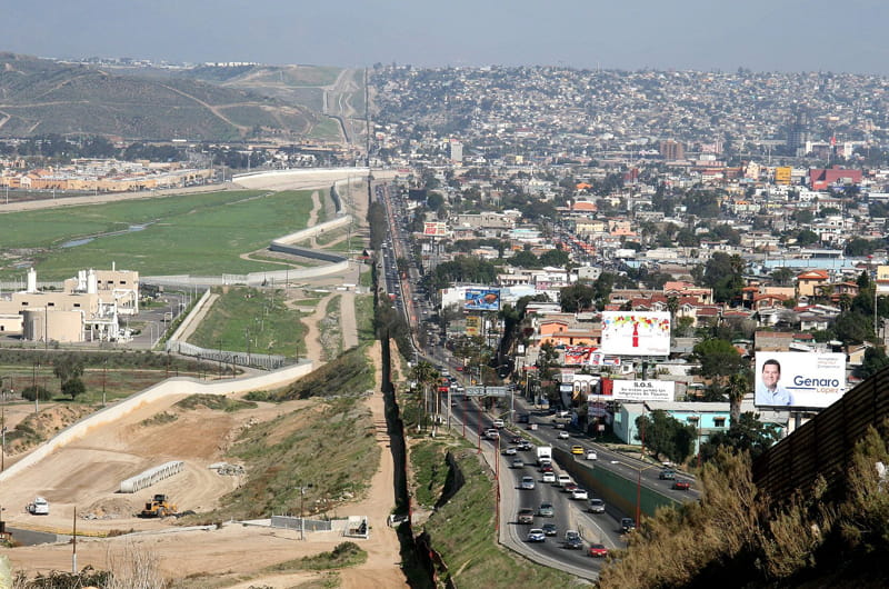 The wall separating Tijuana and the United States