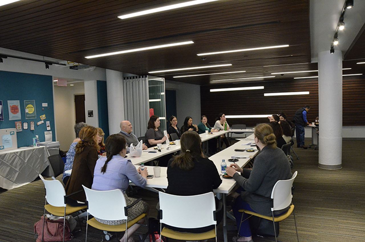 The Forum for Inclusive Culture (I-Forum) was able to comfortably fit 24 people in the Center’s Ida Chen Room for a recent meeting, thanks to a collapsible glass window wall that was pushed aside to allow for more space. This handy feature will be especially useful when the center is used to host other meetings, events, guest speakers and movie nights. 