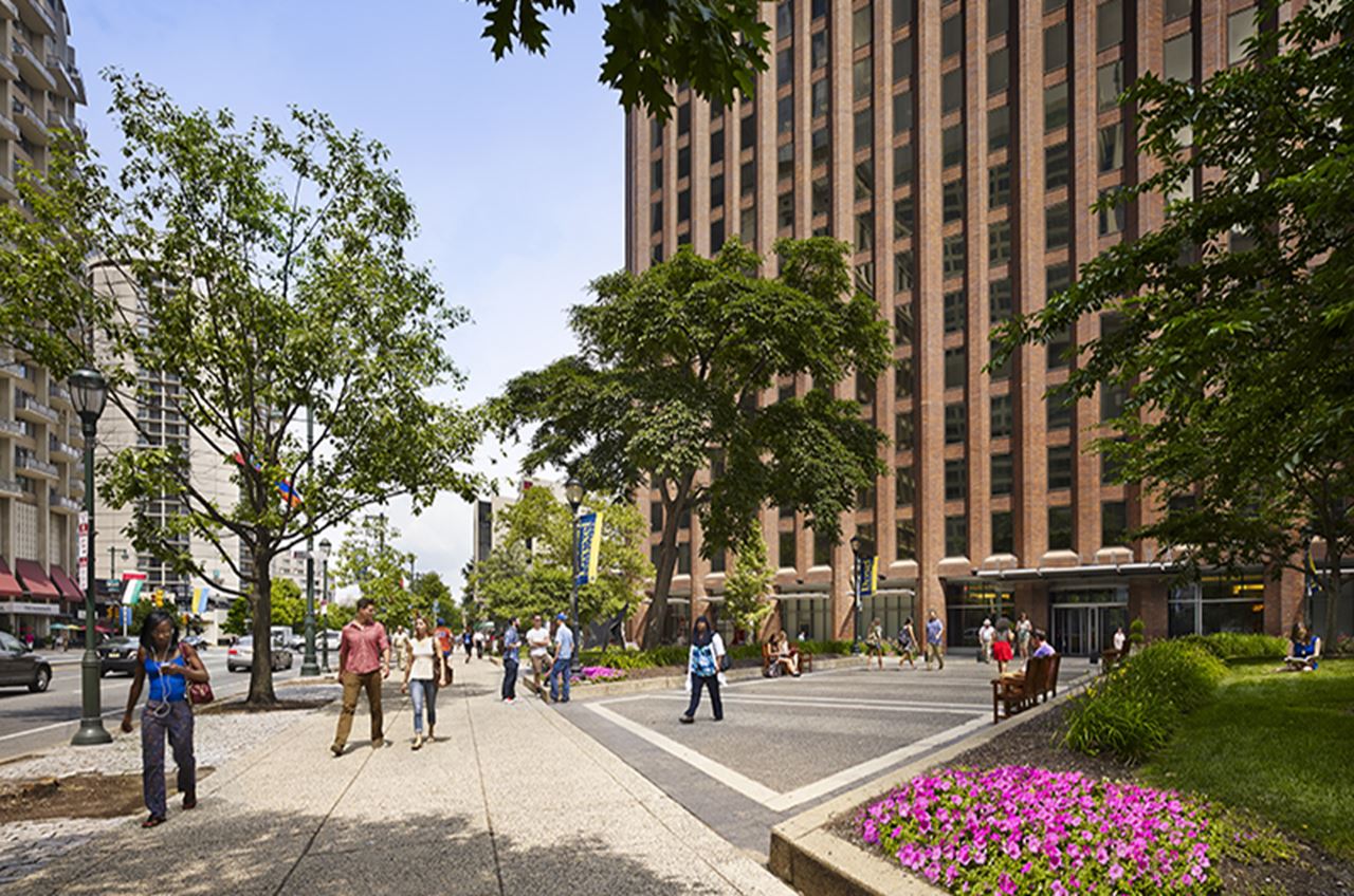 The exterior of the Three Parkway building that houses Drexel's College of Nursing and Health Professions.