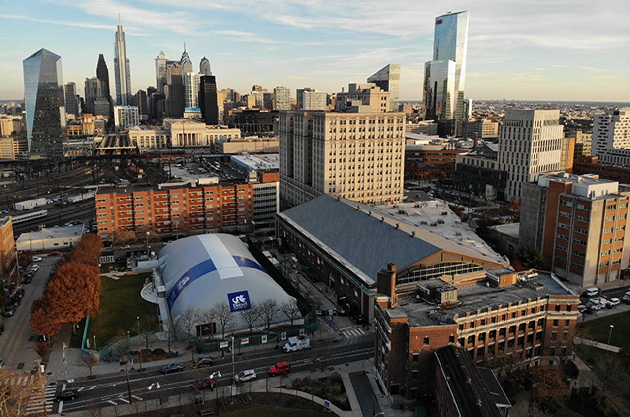 The inflated bubble over the Buckley Recreational Field. Photo credit: Drexel Athletics.