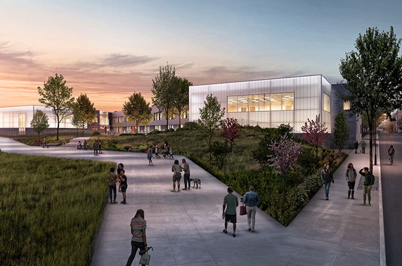 Rendering of the SLAMS-Powel facilty at dusk