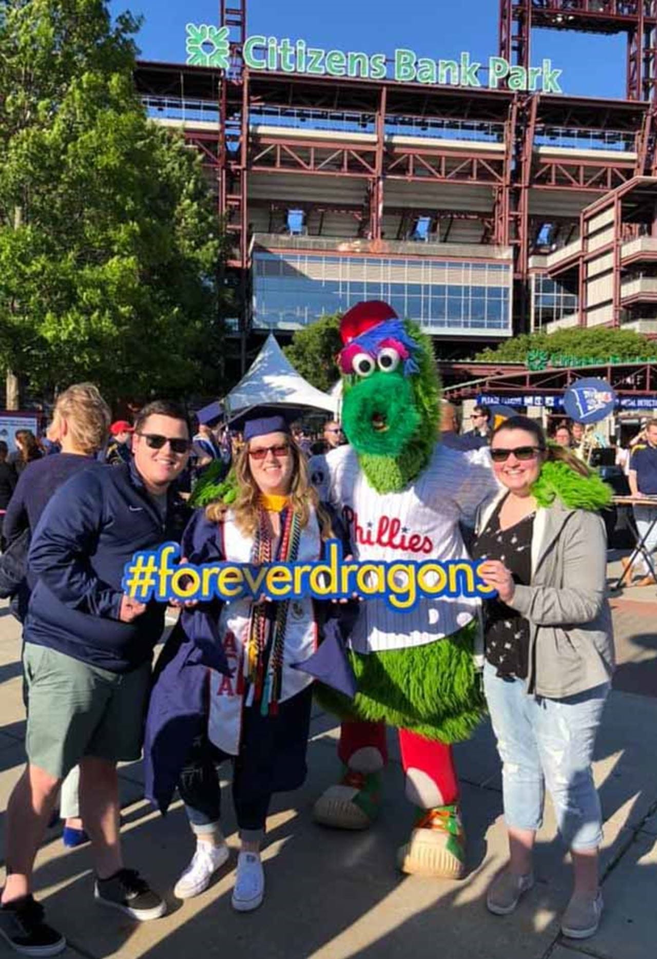 The Phillie Phanatic was on hand during the pre-commencement celebrations.