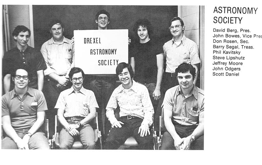 A photo of the Drexel Astronomy from the University's 1975 yearbook, courtesy of Drexel University Archives. 