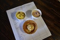 The student-designed ice cream and the rubric used to grade them. From left to right: "Dragon's Breath," "Fire Breathing Dragon" (in waffle bowl) and "Blue(berry) and Gold."