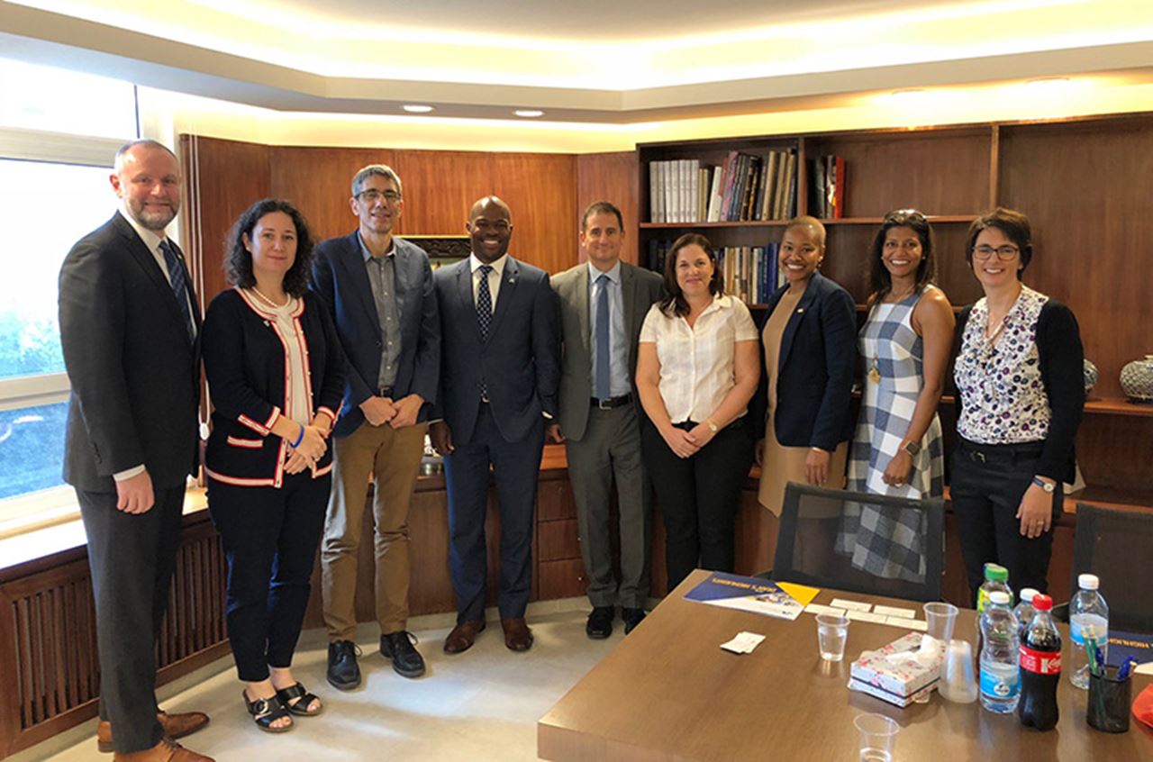 The Drexel delegation photographed meeting with colleagues at the Hebrew University of Jerusalem.