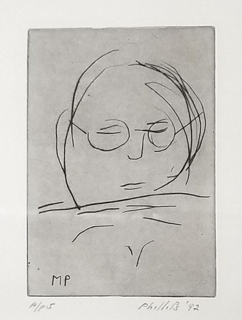 "Self Portrait," by Matt Phillips, 1992, drypoint. Photo courtesy The Drexel Collection.