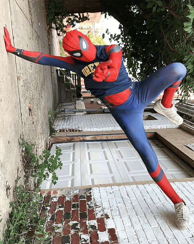 Drexel Spidey usually makes appearances on Drexel University's campus, but also sometimes spreads cheer in his neighborhood about 20 minutes away.