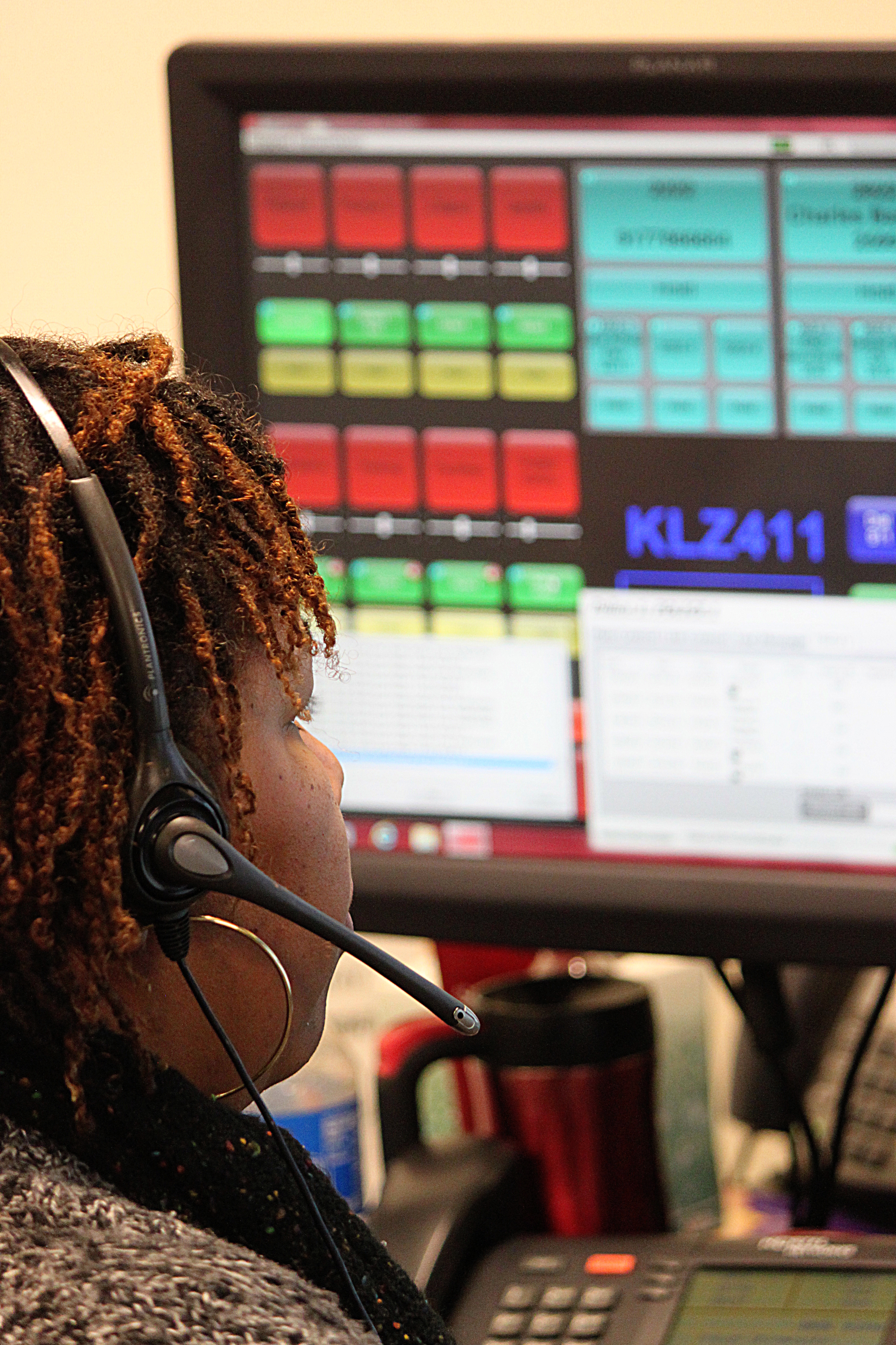 Telecommunicator Stephanie Jones at the DPS Communications Center.